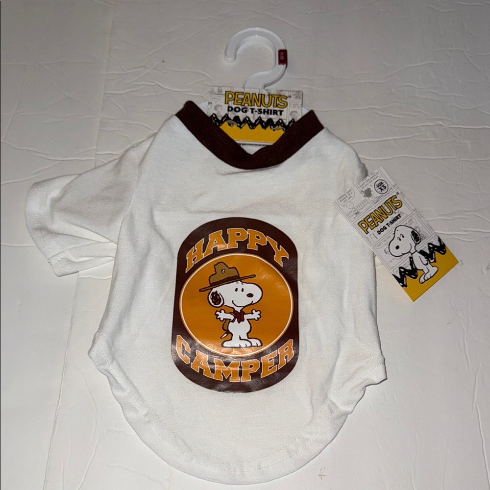 Peanuts Snoopy Happy Camper Dog Shirt - White and Brown Size XS